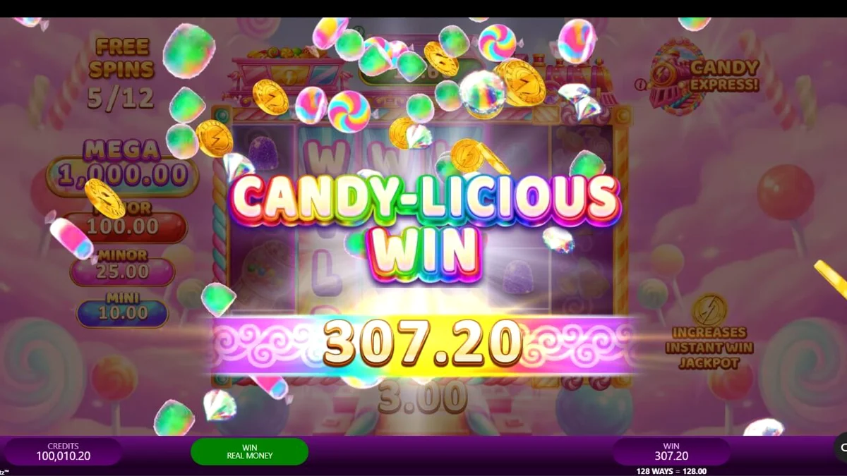 Candy Express Gold Blitz slot machine interface with candy theme